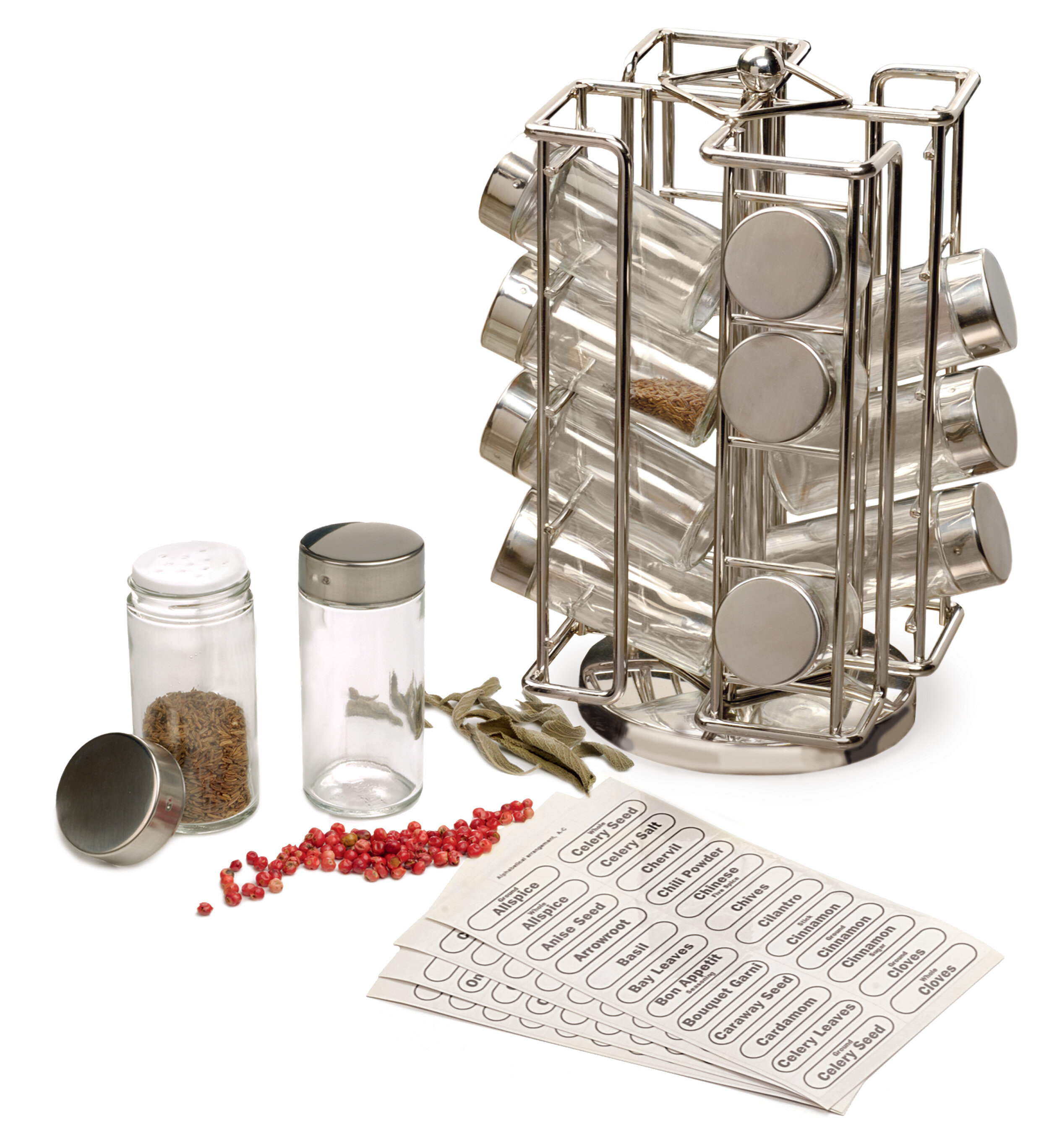 Rebrilliant Revolving 16 Jar Spice Jar Rack Set Reviews Wayfair   Freestanding Spice Jar Rack Set 