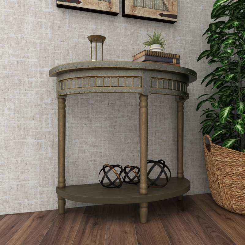 Polson Beige Metal Half Moon 1 Shelf Console Table 36" x 15" x 32"