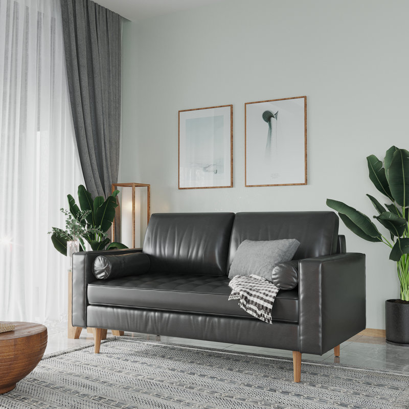 Clinchport 58'' Faux Leather Loveseat, Black Faux Leather 