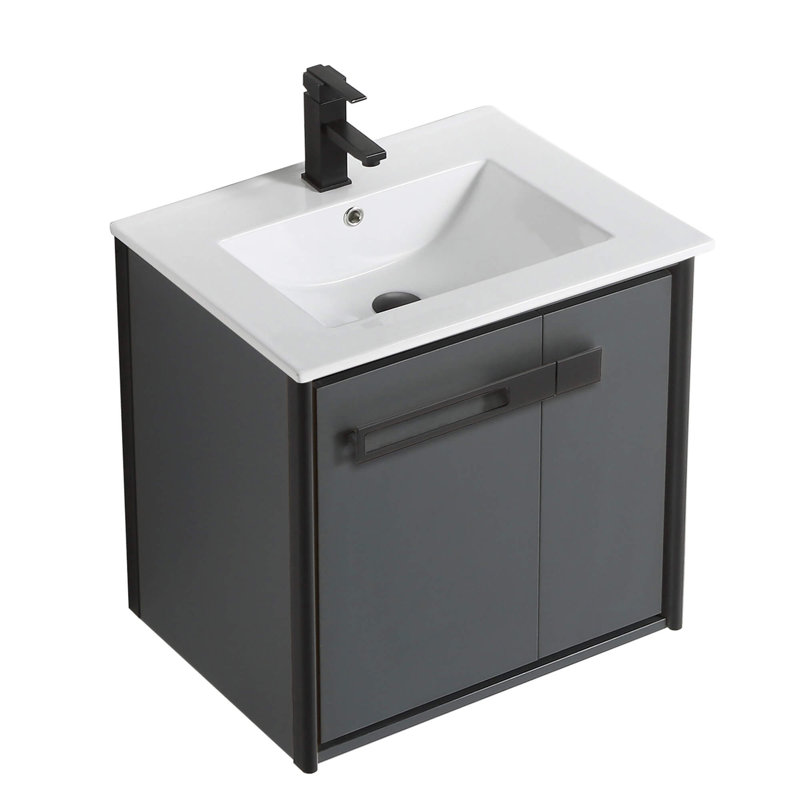 Meuble-lavabo simple l 24 po x P 18,31 po x H 23,25 po, Noir mat, Gris Onix