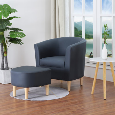 Upholstered 27" Wide Barrel Chair with Ottoman