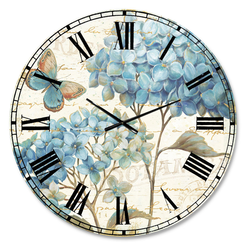 Butterfly Blue Garden II - Horloge murale traditionnelle, Surdimensionné