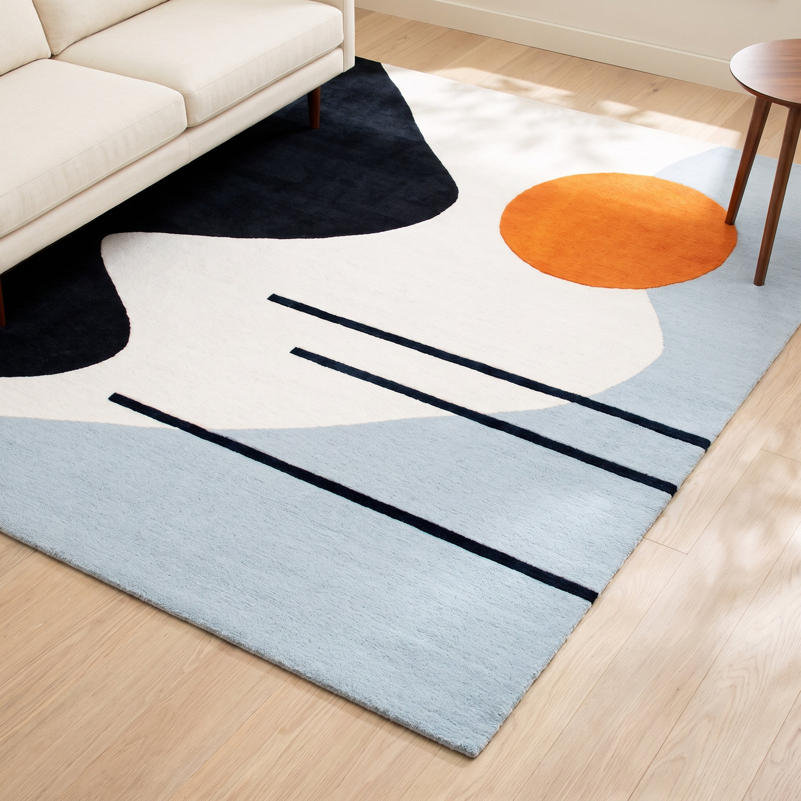 Felipe Ivory Blue Hand-Tufted Wool Abstract Rug, Rectangle 8' x 10'
