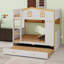 Lit superposé avec garde-corps de style maison, tablettes et lit gigogne-840643685