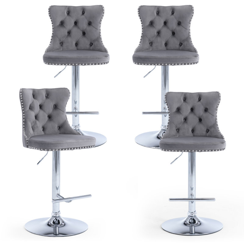 360°Swivel Bar Stools with Sliver Base, Gray