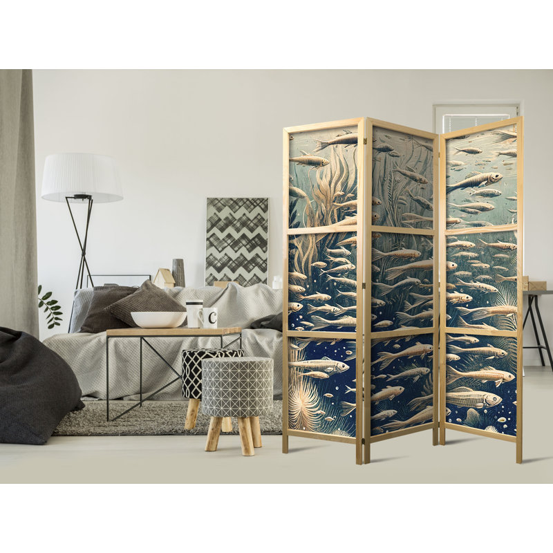 171cm H Solid Wood Folding Room Divider, 171cm H x 135cm W x 1.2cm D, 3