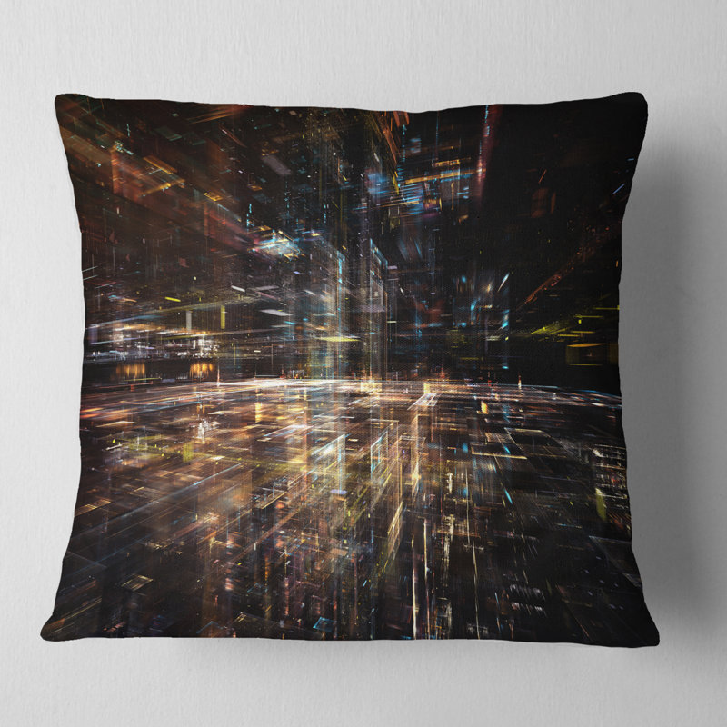 Lueur de technologie - coussin abstrait imprimé, 18 po x 18 po, Coussin décoratif