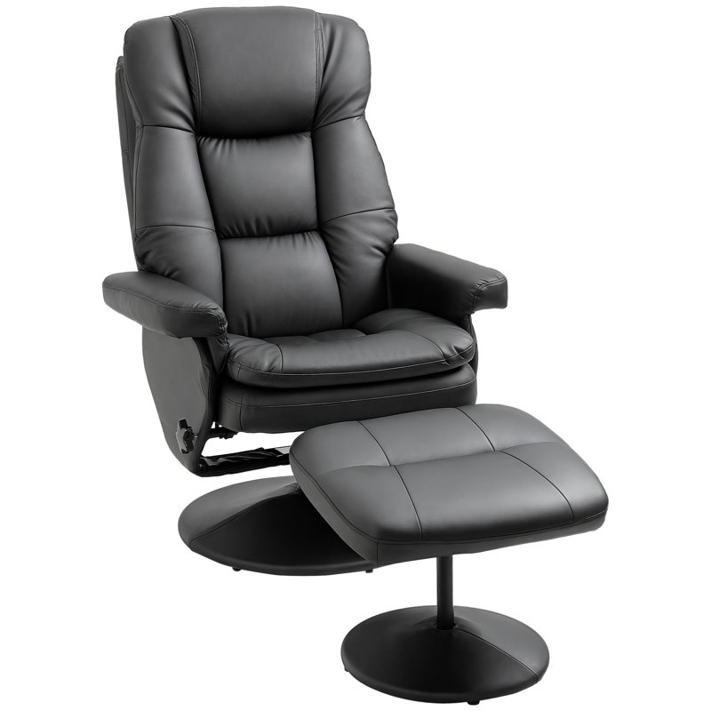 Faux Leather Swivel Recliner, Brown Faux Leather, Black