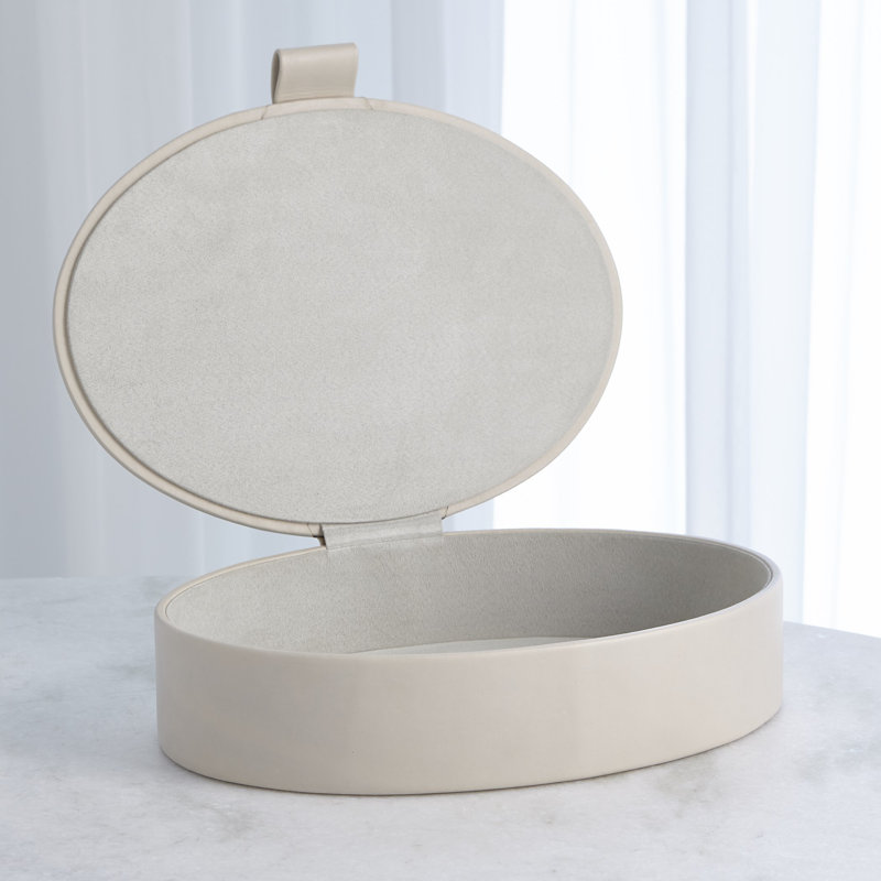 Signature Oval Leather Box, 3.25" H x 14.25" W x 10.5" D, Mist