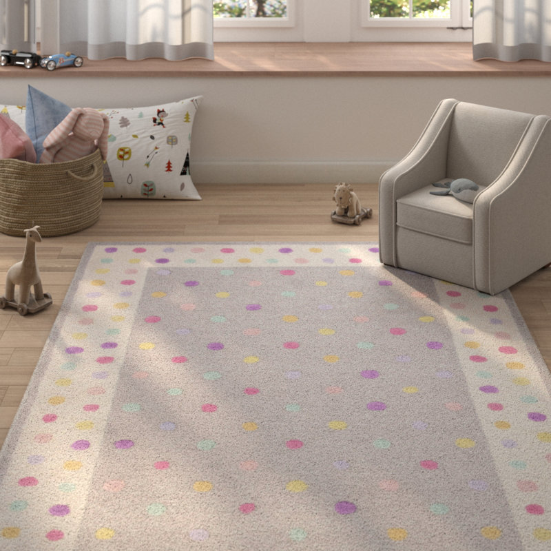 Gosselin Polka Dots Handmade Tufted Wool Grey Area Rug, Rectangle 6' x 9'