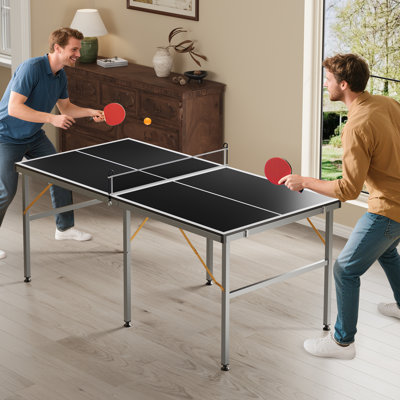 Ensemble de table de ping-pong pliable Professional 6x3FT - Tennis de table résistant aux intempéries avec surface en panneau de fibres à densité moyenne, assemblage rapide, filet, 2 raquettes, 3 balles, rangement facile, noir
