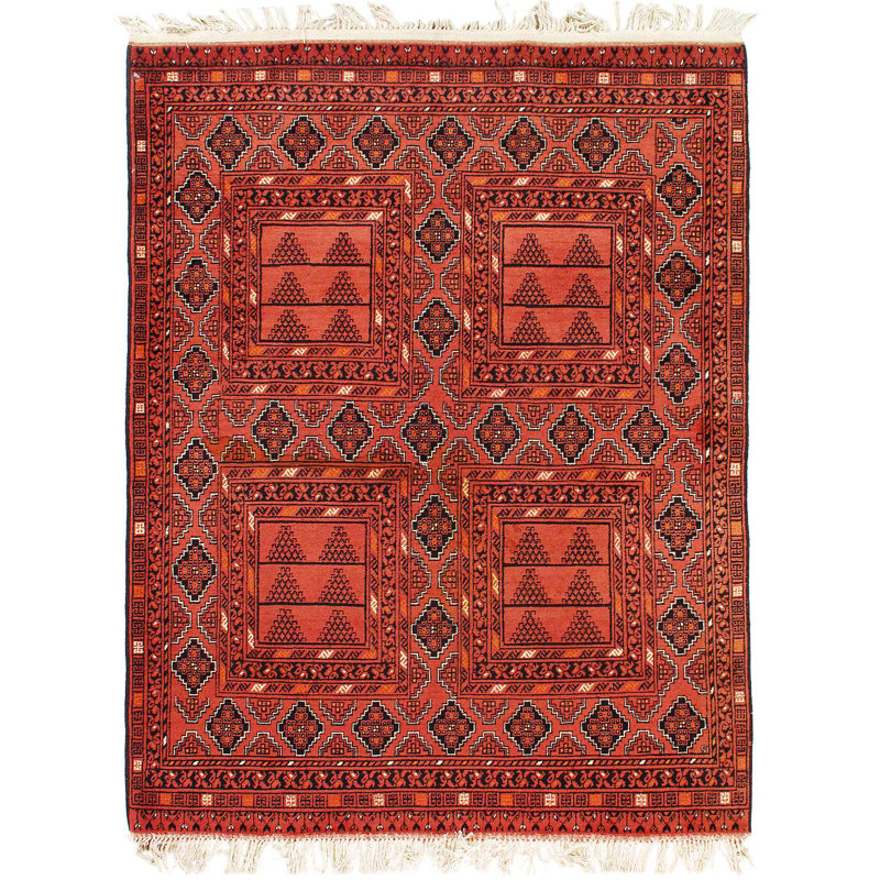 Tapis roux en laine Baluch 5 pi x 6,4 po