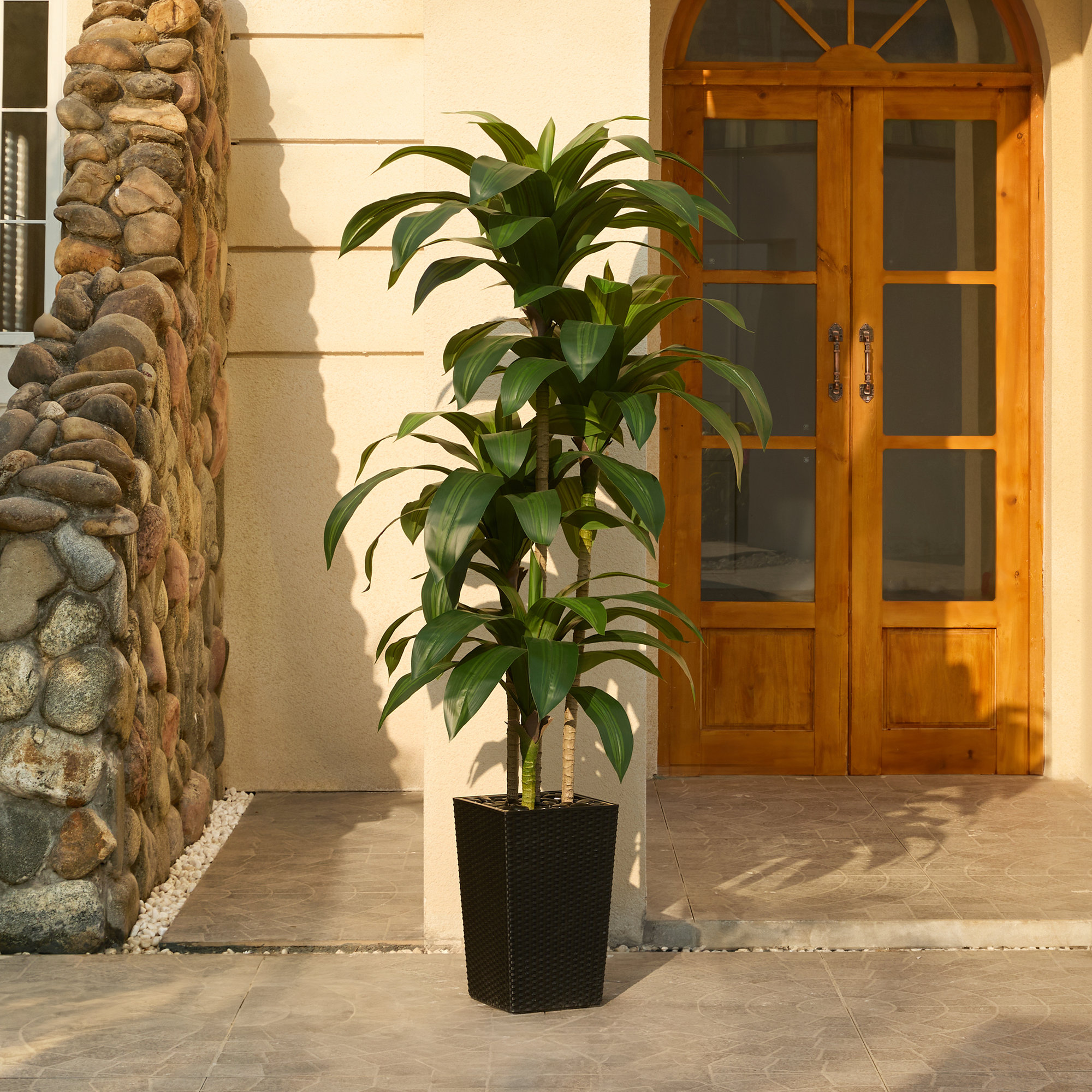 Adcock UV Resistant Artificial Green Dracaena Tree, Faux Tree with Large Base for Indoor Outdoor, 72" H x 24" W x 24" D