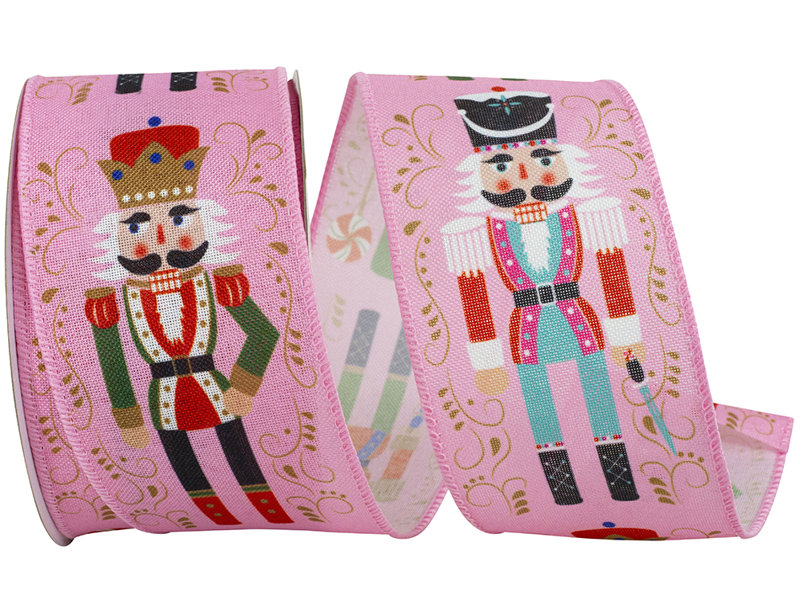 YARDS Nutcracker Scroll Wired Edge Ribbon, Pink