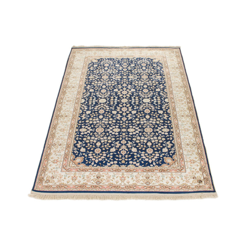 1x3 Blue and Ivory Turkish Silk Rug