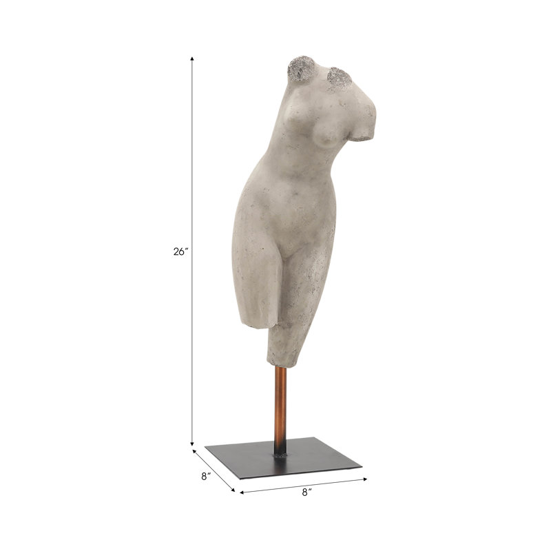 26" Torso Sculpture - Contemporary Abstract Decorative Home Art Display on Stand - Gray Polyresin Decor Statue for Home or Office