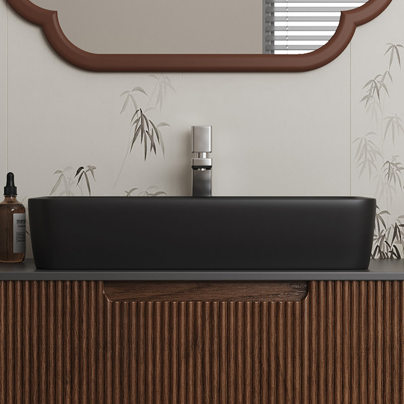 19.7'' Black Rectangle Vessel Bathroom Sink