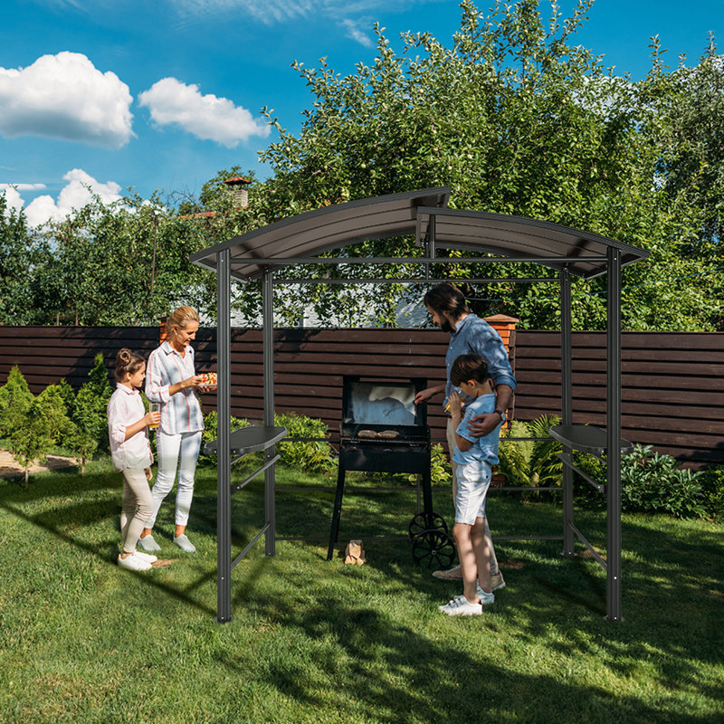 Eagle Peak 8x5 Black Steel Polycarbonate Grill Gazebo with Shelves