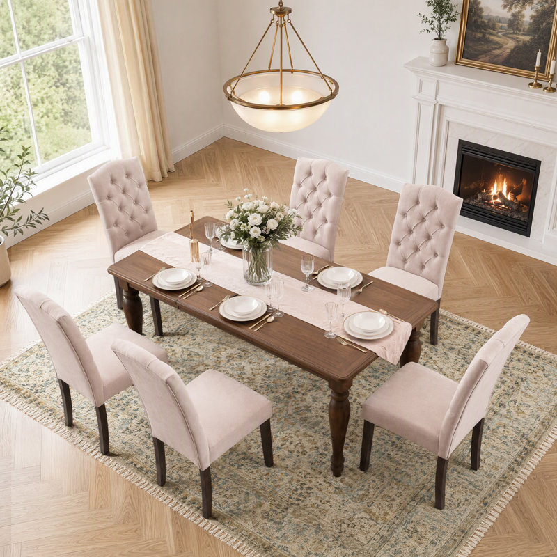 Tiarnna Linen Side Chair Dining Chair, Beige, Set of 6