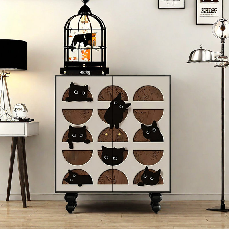 Mignon meuble à chaussures d'entrée pour chat noir