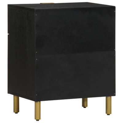 vidaXL Bedside Cabinet Black Engineered wood, solid mango wood, brass