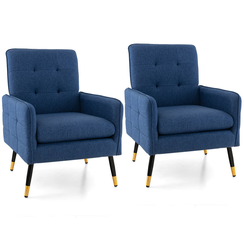 Fauteuil capitonné large de 25,5 po Veyda, Mélange de lin bleu