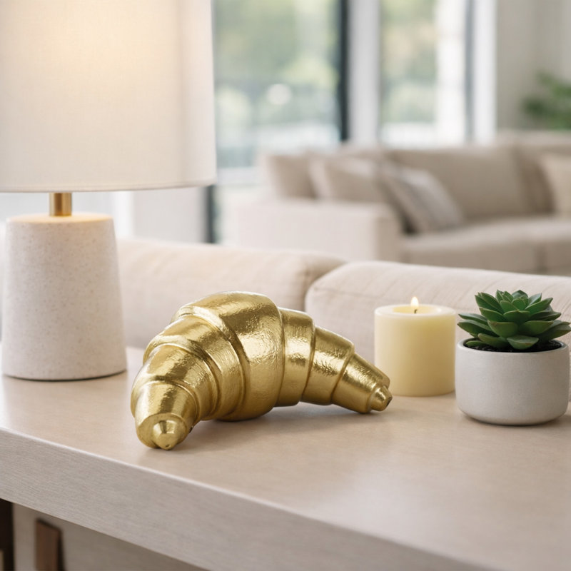 Modern Metal Croissant Sculpture for Home Decor - Decorative Object Accent for Decorations for Living Room Styling or Coffee Table Display - 7", Gold
