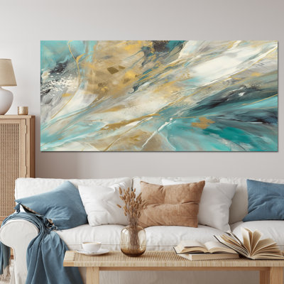 Golden Hour In Turquoise Waves IV - Abstract Framed Canvas Print