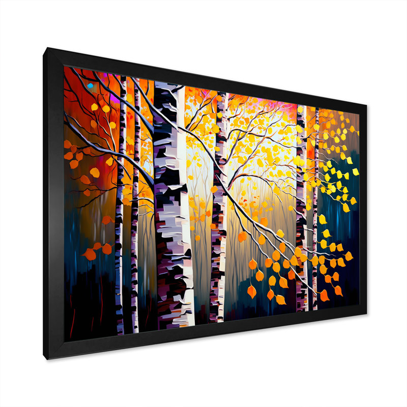 «Autumn Birch Trees Forest I», art mural sur toile, H 12 po x l 20 po x P 1 po, Cadre noir