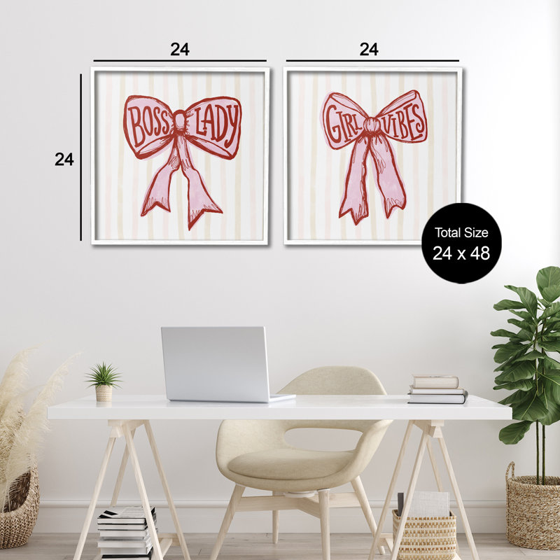 Ensemble de 2 giclées encadrées Boss Lady Girl Vibes Ribbons, design par Connie Summers, H 24 po x l 48 po