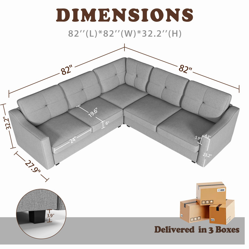 Convertible Sectional Sofa, L Shaped Couch 5-seat Sofas For Living Room, Small Apartment, Reversible Sectional Couch