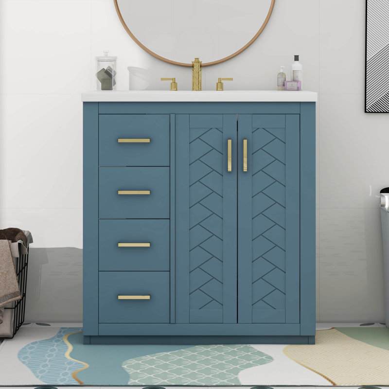 Meuble-lavabo simple autoportant 30 po avec 3 tiroirs, Doré, Indigo