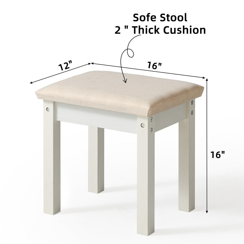 Tabouret de coiffeuse en bois, Blanc