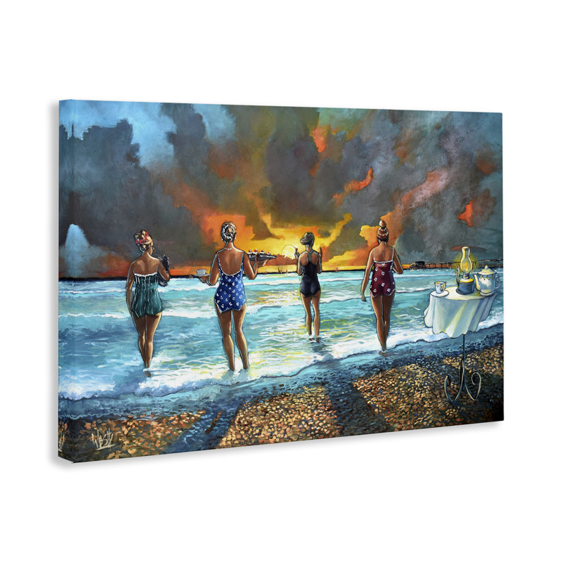Élégante dames sur la plage, art mural par Ronald West, H 24 po x l 36 po