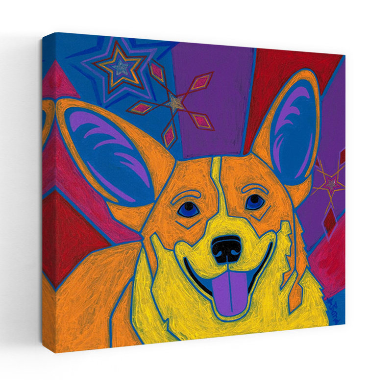 Joyeux Corgi, art contemporain pour chien, H 18 po x l 18 po