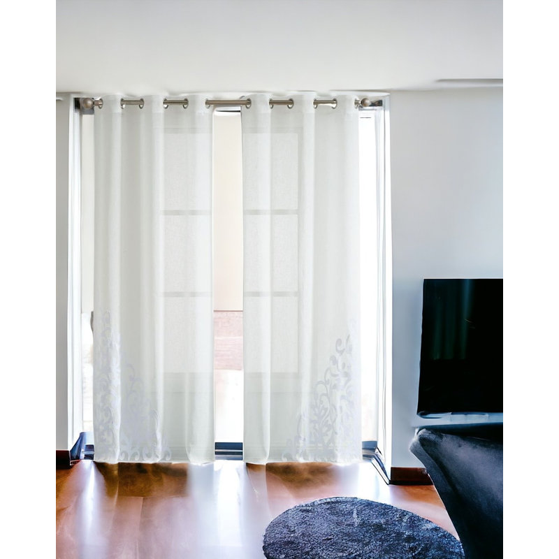 Velvet Applique Window Panels, White, 38" W x 96" L