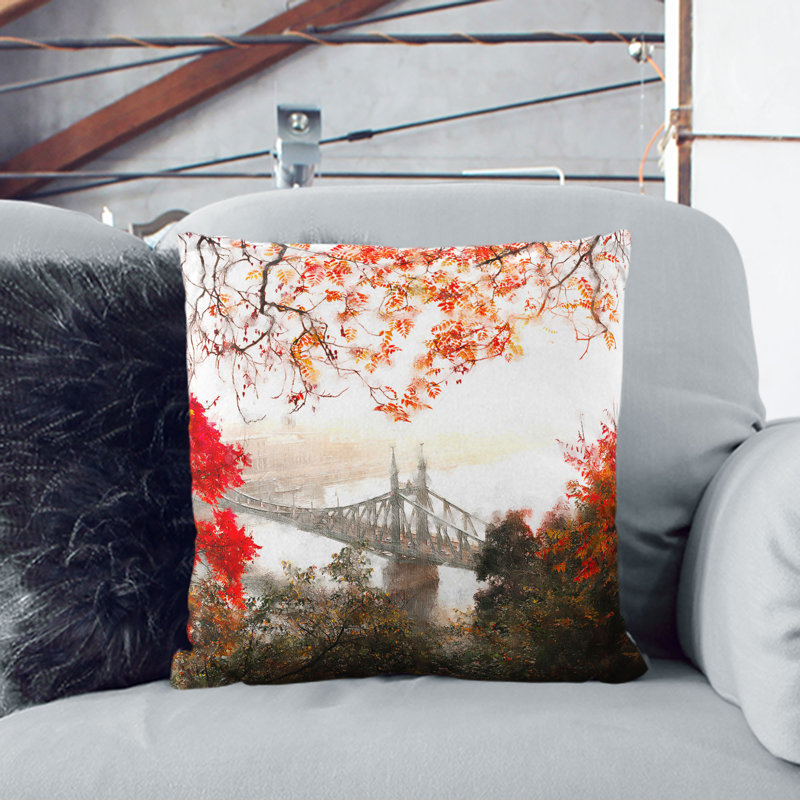 Liberty Bridge in Budapest Hungary Painting Cushion with Filling, 55cm H x 55cm W x 20cm D, Black