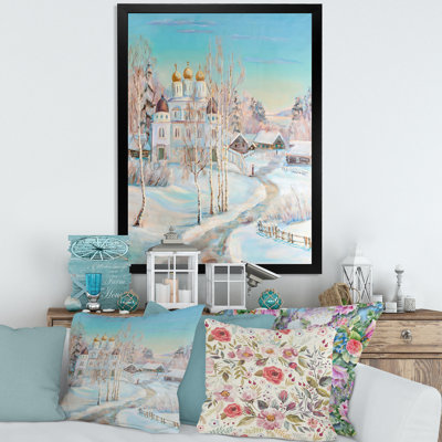 " Country Road In Winter Landscape With Temple "