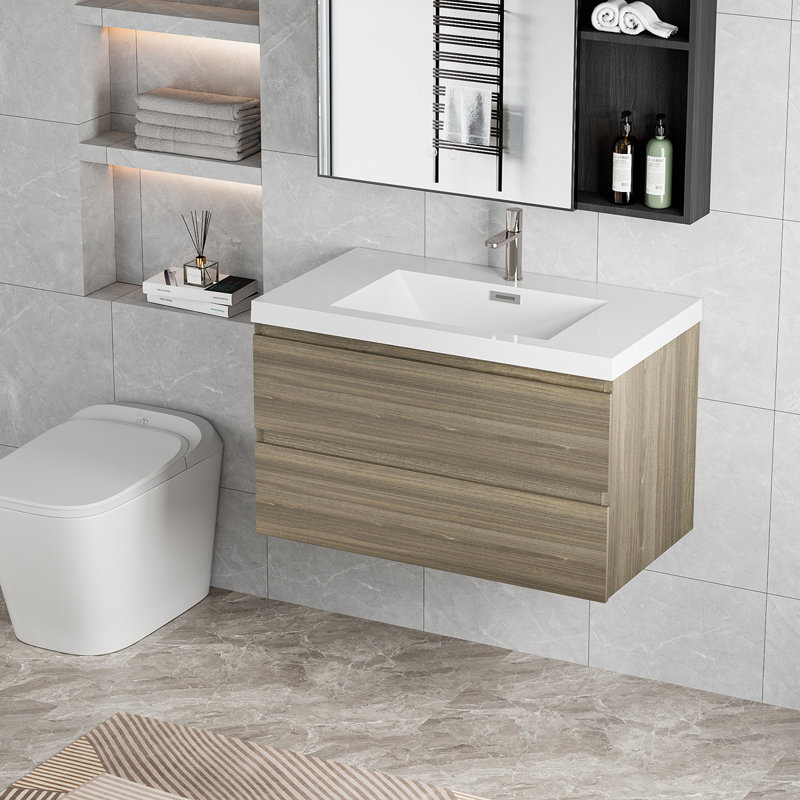 Meuble-lavabo flottant avec lavabo et meuble-lavabo, Gris