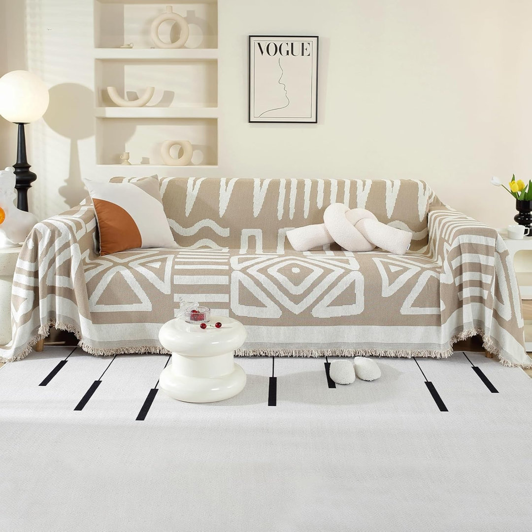 Boho Sofa Cover , Chenille Couch Cover for Corner Sofa, Washable Sofa Slipcover 180 x 300 cm, Khaki