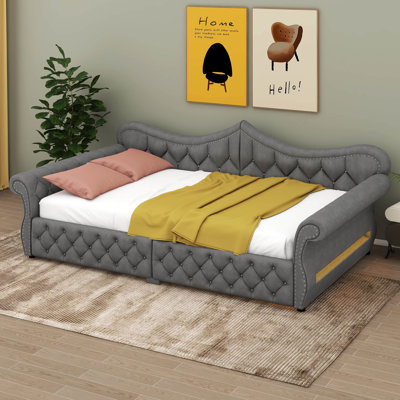 Queen Size Upholstered Daybed With LED And Nail Head Decoration