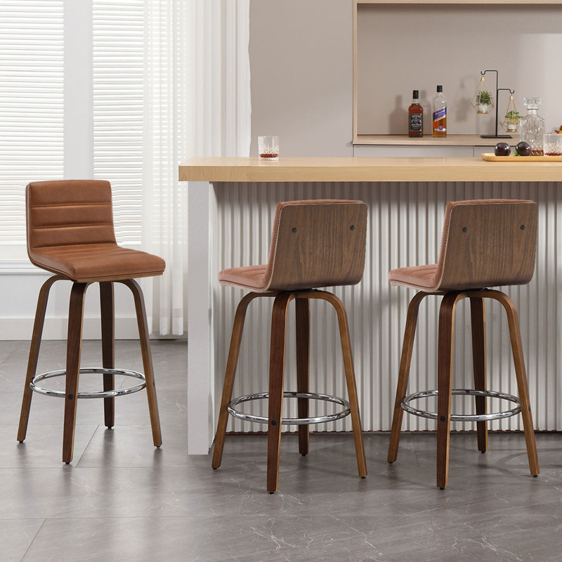 Mariea Swivel Upholstered Counter Stool, Counter Stool (26" Seat Height), Caramel