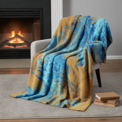 Jeté 50 pi x 70 po en microfibre cobalt et cuivre