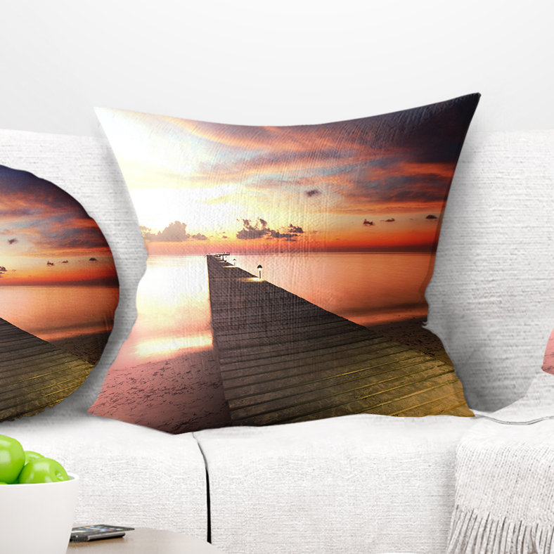 Coussin en bois avec jetée et pont, 16 po x 1 po, Coussin décoratif
