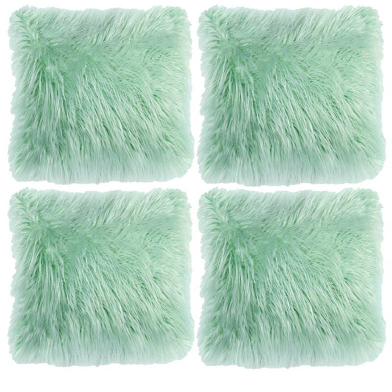 Housse de coussin carré en fausse fourrure seulement, 20 po x 20 po, Vert mer, Non