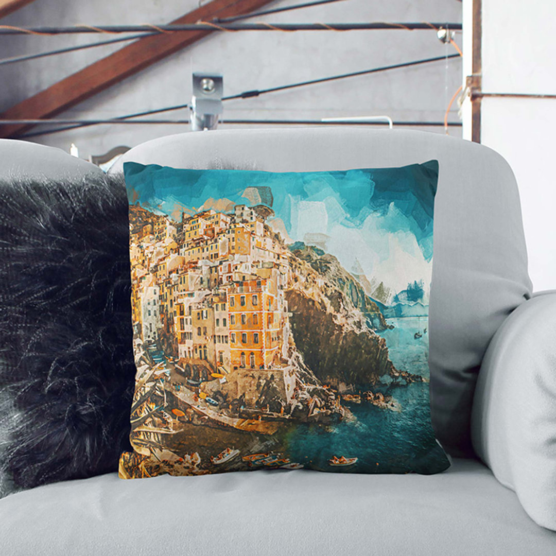 Riomaggiore Cinque Terre in Italy Cushion with Filling