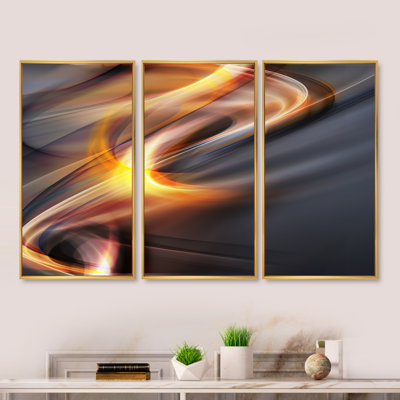 «Yellow Grey Light Art», ensemble de 3 toiles abstraites encadrées sur toile