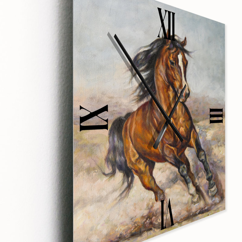 Peinture d'un horloge murale cheval dans la course, Grand