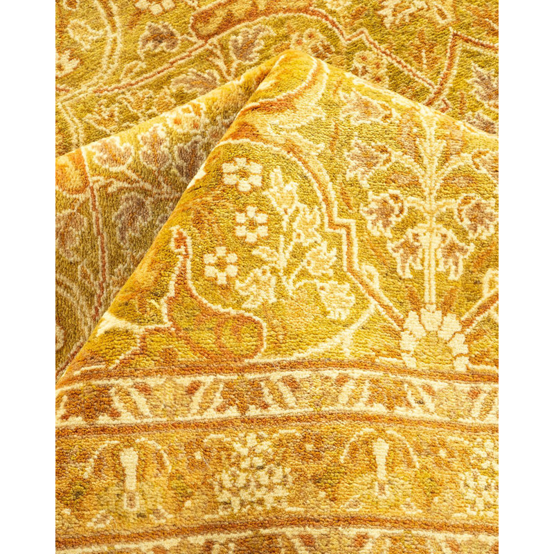 Tapis unique noué à la main Keenan - lime, 8 pi 1 po x 14 pi 4 po