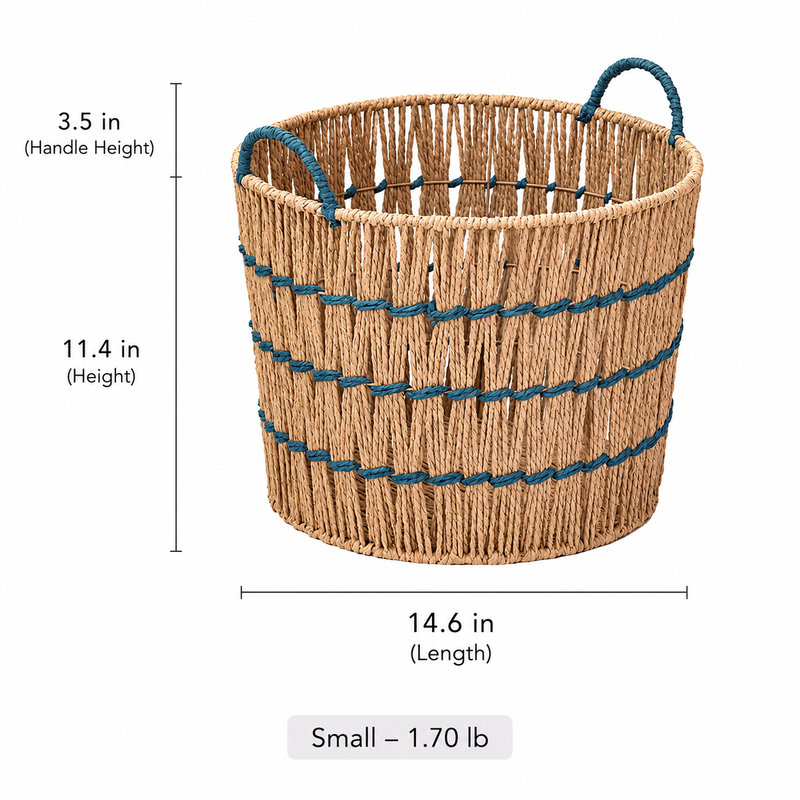 Panier de rangement tressé bleu accentué, [Small]
